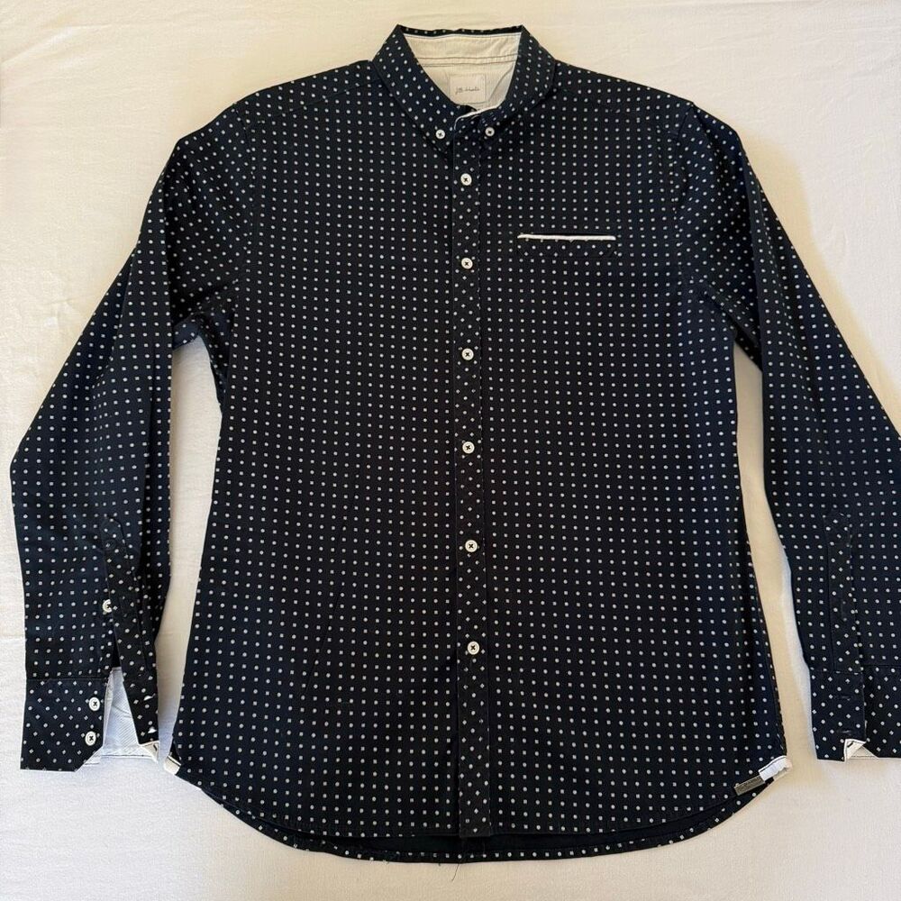 JB Holt | Men’s Button Up Shirt | M | Navy White Geometric | Long Sleeve | Buckl